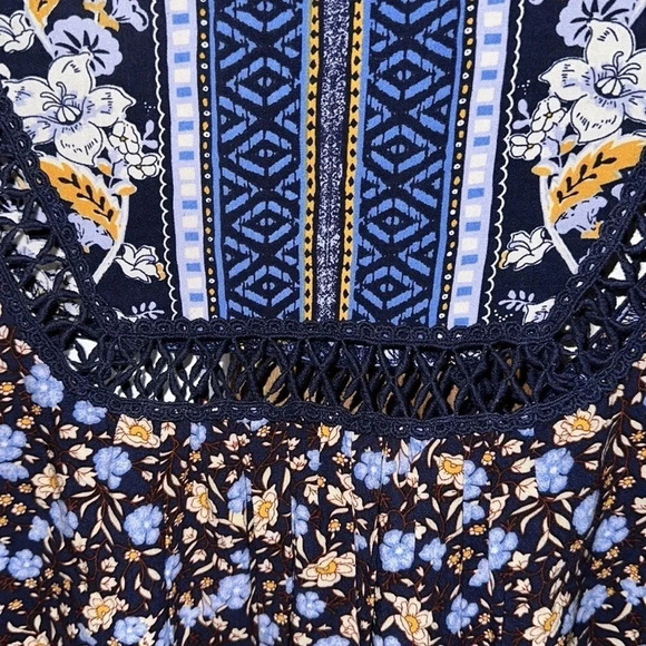 Sundance Navy Blue Floral Boho Long Sleeve Dress Size XS - Picture 7 of 8